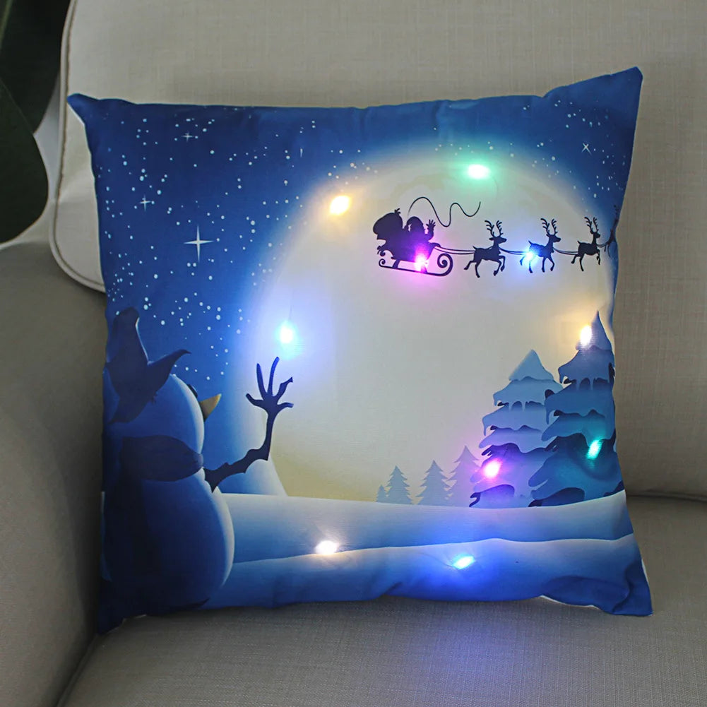 Neues leuchtendes Weihnachtslichtkissen, LED-Kissenbezug, superweiches Polyester, Heimdekoration, 45 cm