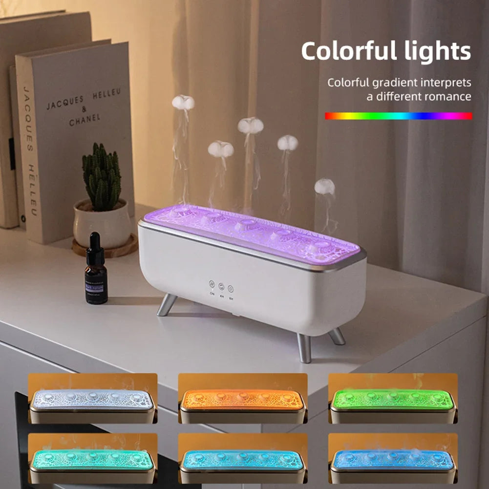 300 ml dynamischer tanzender Quallen-Luftbefeuchter, 5 Düsen, bunte Beleuchtung, Aromatherapie-Diffusor, 2 Nebelmodi für das Heimbüro