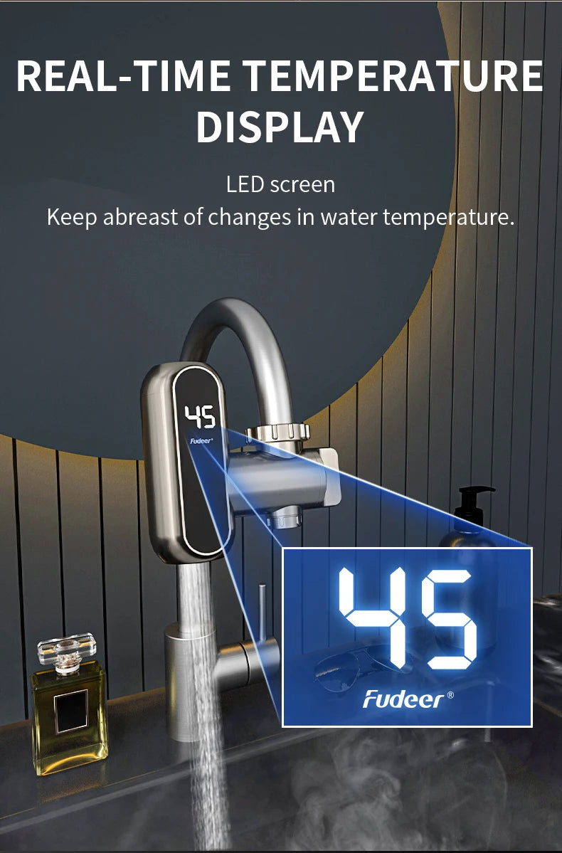 Fudeer 3400 W 220 V Elektrische Küche Warmwasserbereiter Wasserhahn Instant Hot Edelstahl Wasserhahn Heizung Kaltheizung Wasserhahn