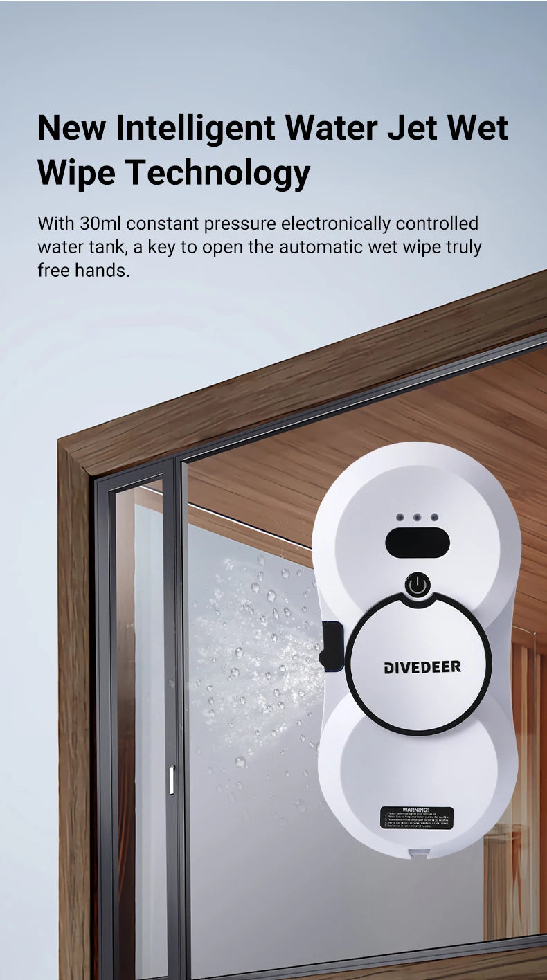 DIVEDEER Weißer/schwarzer Fensterputzroboter, elektrischer Fensterputz mit hoher Saugkraft, doppelseitiger Glasstaubsauger, Wasserspray