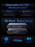 ORICO 10-in-1-USB-C-Dockingstation mit M.2-SSD-Gehäuse PD100W-Lade-Ethernet 4K60 Hz HDMI-Com 3,5-mm-Audiovolumeregler