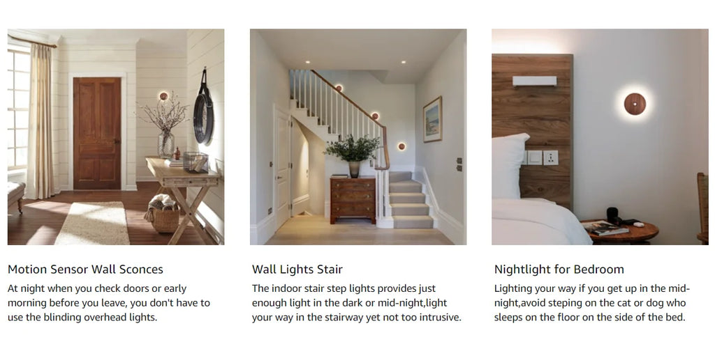 Bewegungssensor Nachtlicht aus Holz, USB wiederaufladbar, Stick-On-Stufen leuchten, magnetische Wandleuchten