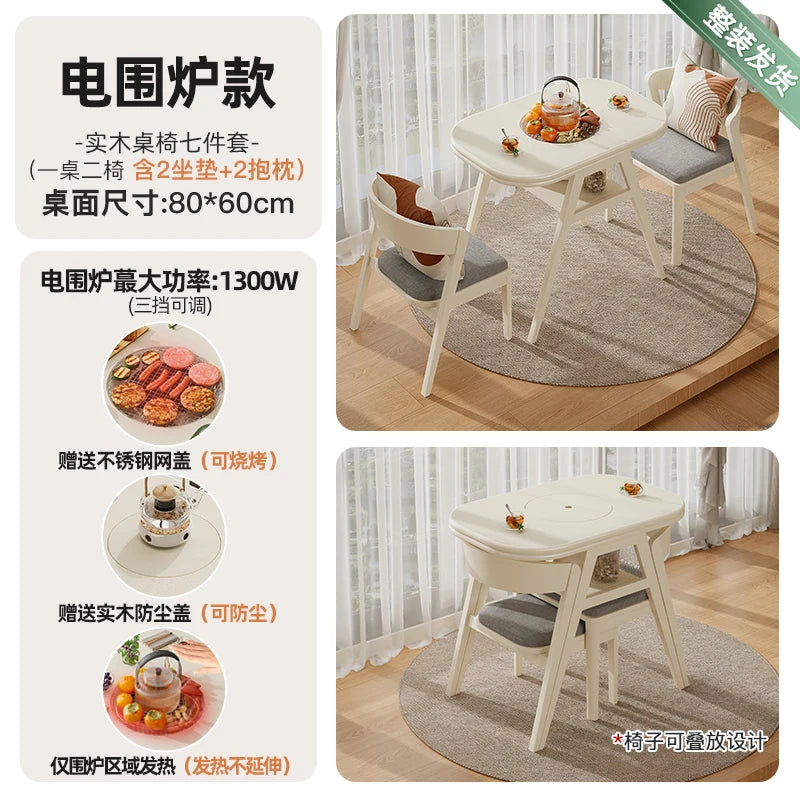 Multifunktionaler Couchtisch aus massivem Holz, hochwertiger integrierter Tisch mit Elektrogehäuse für Herd, Tee und Grill