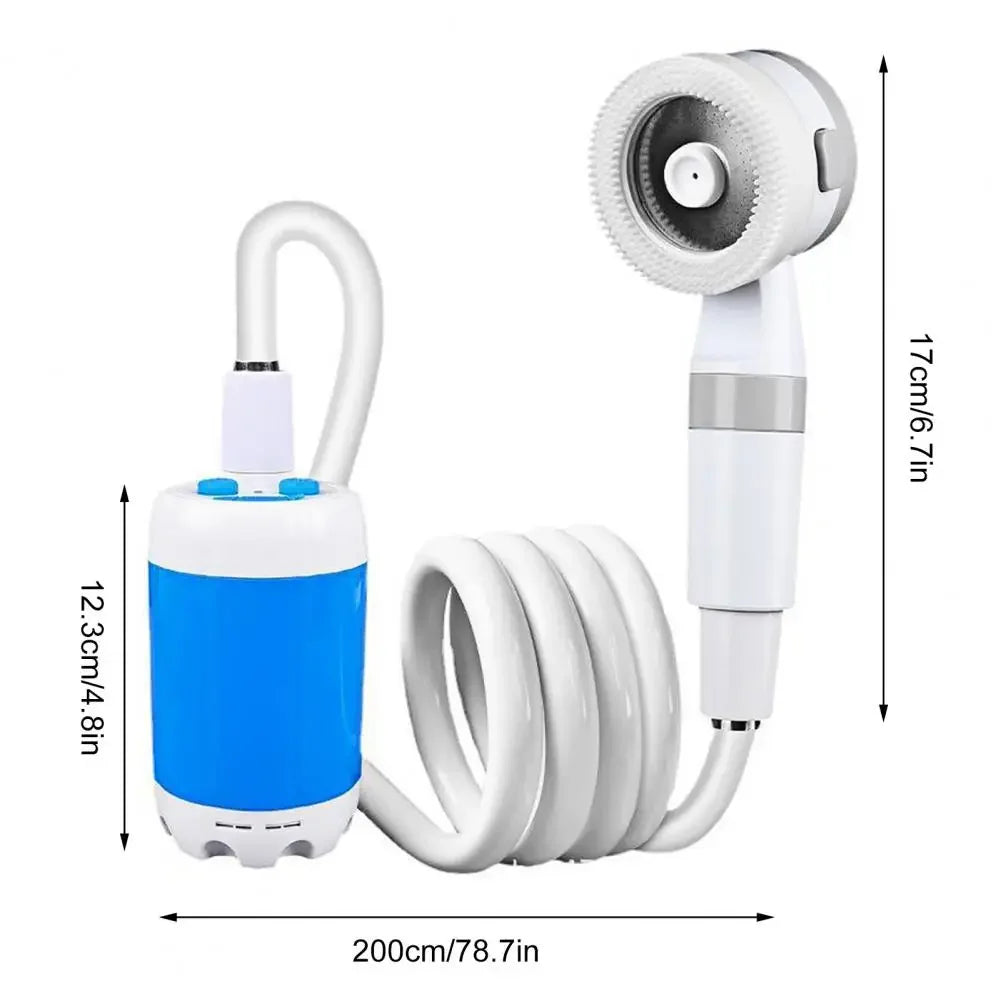 Tragbare Campingdusche – Wiederaufladbar, 4000 mAh, 60 Min. Laufzeit, 2m Schlauch | USB-C