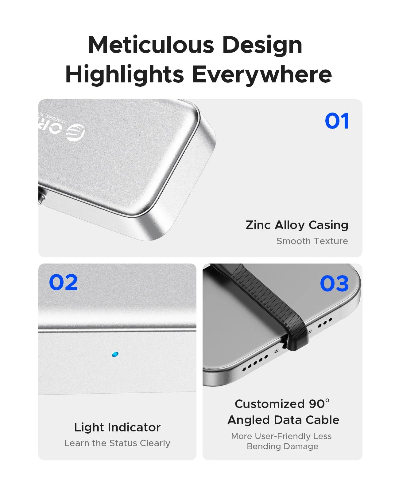 ORICO FlashPod 1 TB MINI magnetische tragbare SSD bis zu 2000 MB/s ProRes mit Direktstecker für iPhone 15 16 Serie, Tablets, Laptop