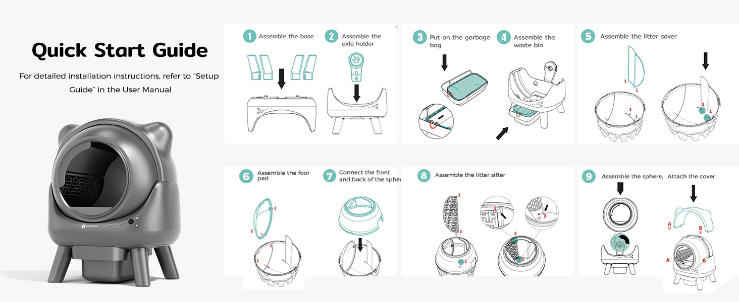 Amicura Cura X1 Automatische Katzentoilette, selbstreinigend, mit App-Steuerung, Sicherheitssensor, leicht zu reinigendes elektrisches Katzentoilett