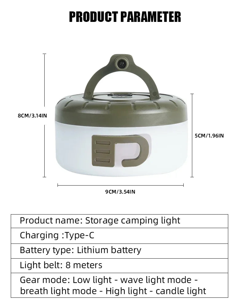 LED-Lichterkette, tragbar, Camping-Lichter, 1800 mAh, wiederaufladbar, 8 m, Außenatmosphäre, Zelt, Hochzeit, Weihnachten, Dekor, Streifen, Sternlampe