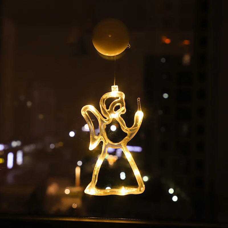 Weihnachten LED Licht Schneeflocke Santa Hängen Batteriebetriebene Fenster Ornamente Dekoration für Home Weihnachten Navidad Neue Jahr Dekor