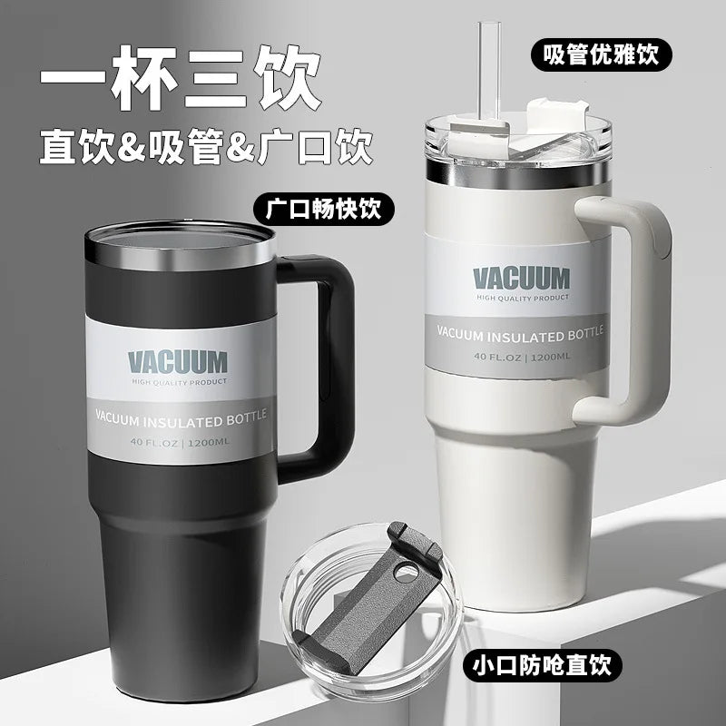 40-Unzen-Autobecher, isolierter Strohbecher aus Edelstahl 304, Eisbecher, Auto-Wasserbecher