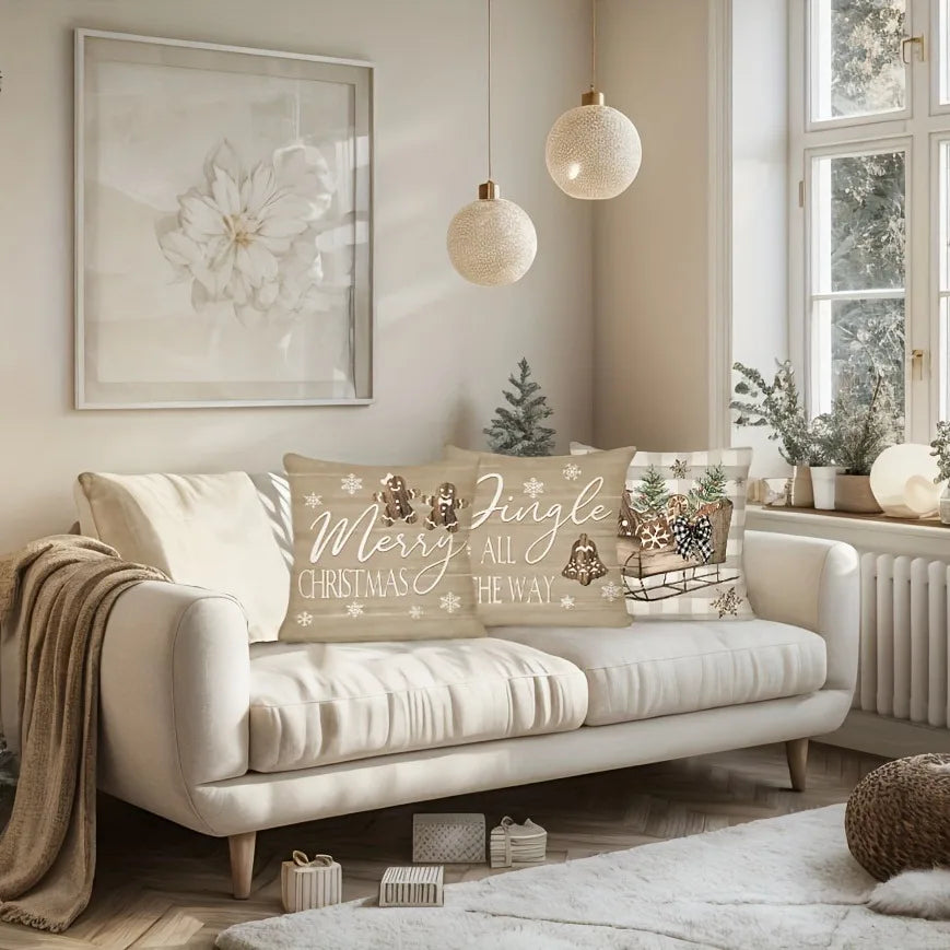 Christmas Cheer: Frohe Lebkuchen, Baum, Schlitten und Jingle All The Way Kissenbezüge Sofakissenbezug Neujahrs-Heimdekoration