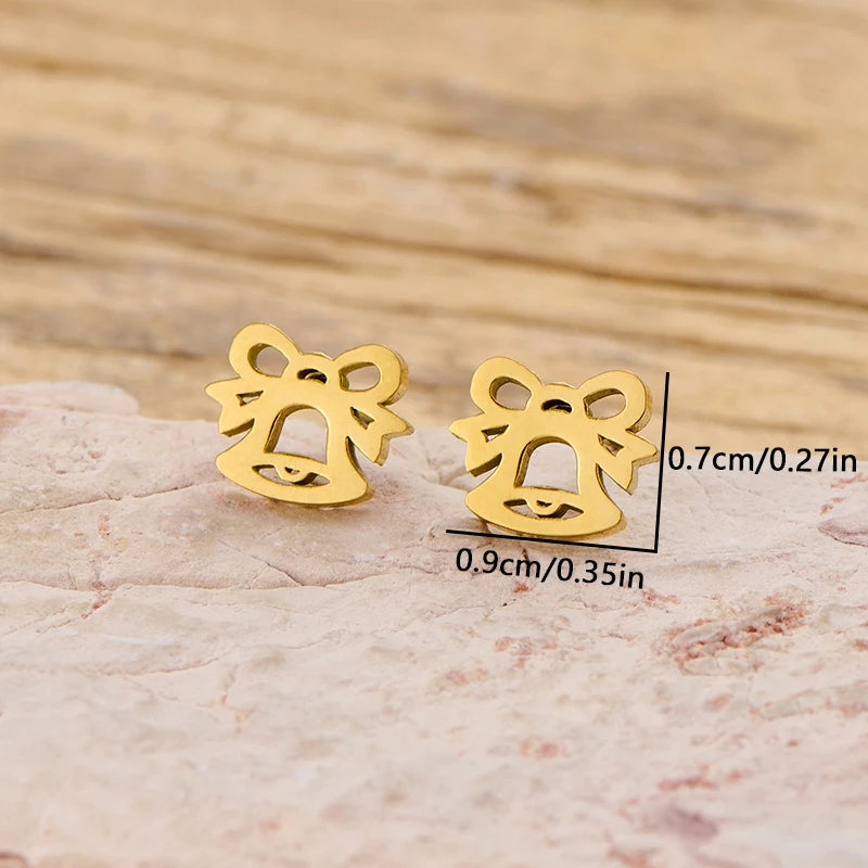 Shuangshuo 1 Paar Ohrstecker mit Schleife, Weihnachtsbaum, Elch, Jingle Bell, für Damen, Edelstahl, Ohrringe, Schmuck, 2025, Weihnachtsgeschenk