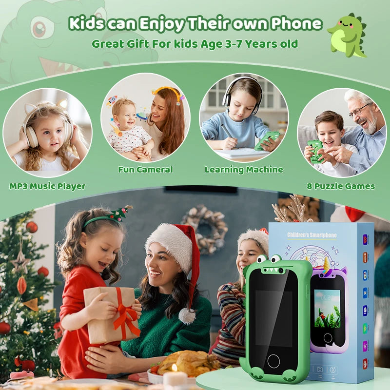 Intelligentes Spielzeugtelefon für Kinder, Touchscreen-Spieltelefon für Kleinkinder, MP3-Musik-Player mit Dual-Kamera für Mädchen und Jungen, Weihnachts- und Geburtstagsgeschenke