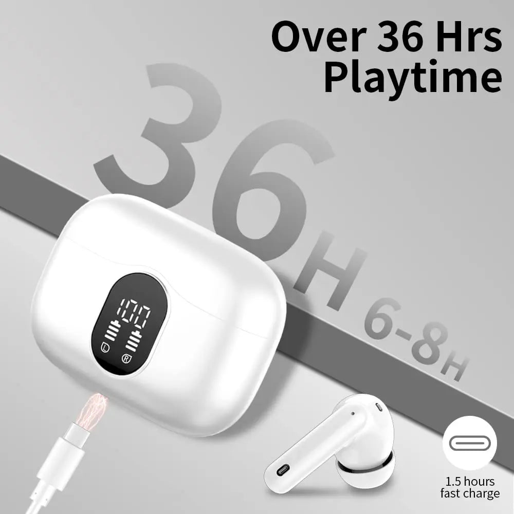 Kabellose Ohrhörer mit Bluetooth 5.3, In-Ear-Kopfhörer mit 4 ENC-Mikrofonen und 36 Stunden Spielzeit, LED-Anzeige im Lieferumfang enthalten.
