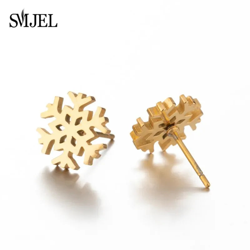 SMJEL Niedliche Tier-Hirsch-Ohrstecker, kleine Lebkuchenmann-Schneeflocken-Ohrringe für Mädchen, Edelstahl, Weihnachtsschmuck, Brincos