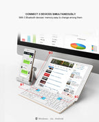 BOW Mini-Klapp-Bluetooth-Tastatur, kabellose Tastatur, unterstützt 3 Geräte mit Ständer, wiederaufladbare faltbare Tastatur für Telefon, Tablet