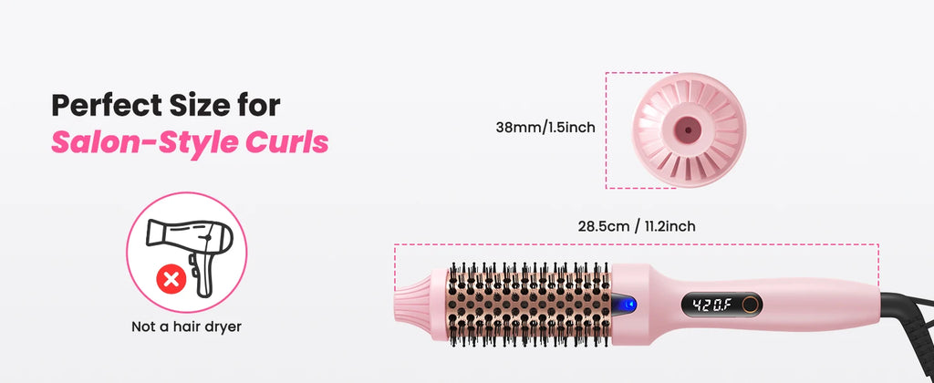 Thermobürste Blowout Boost, 1,5 Zoll beheizte Rundbürste für Blowout-Look, Dual-Voltage-Negativ-Ionen-Technologie 6-Temperaturmodus