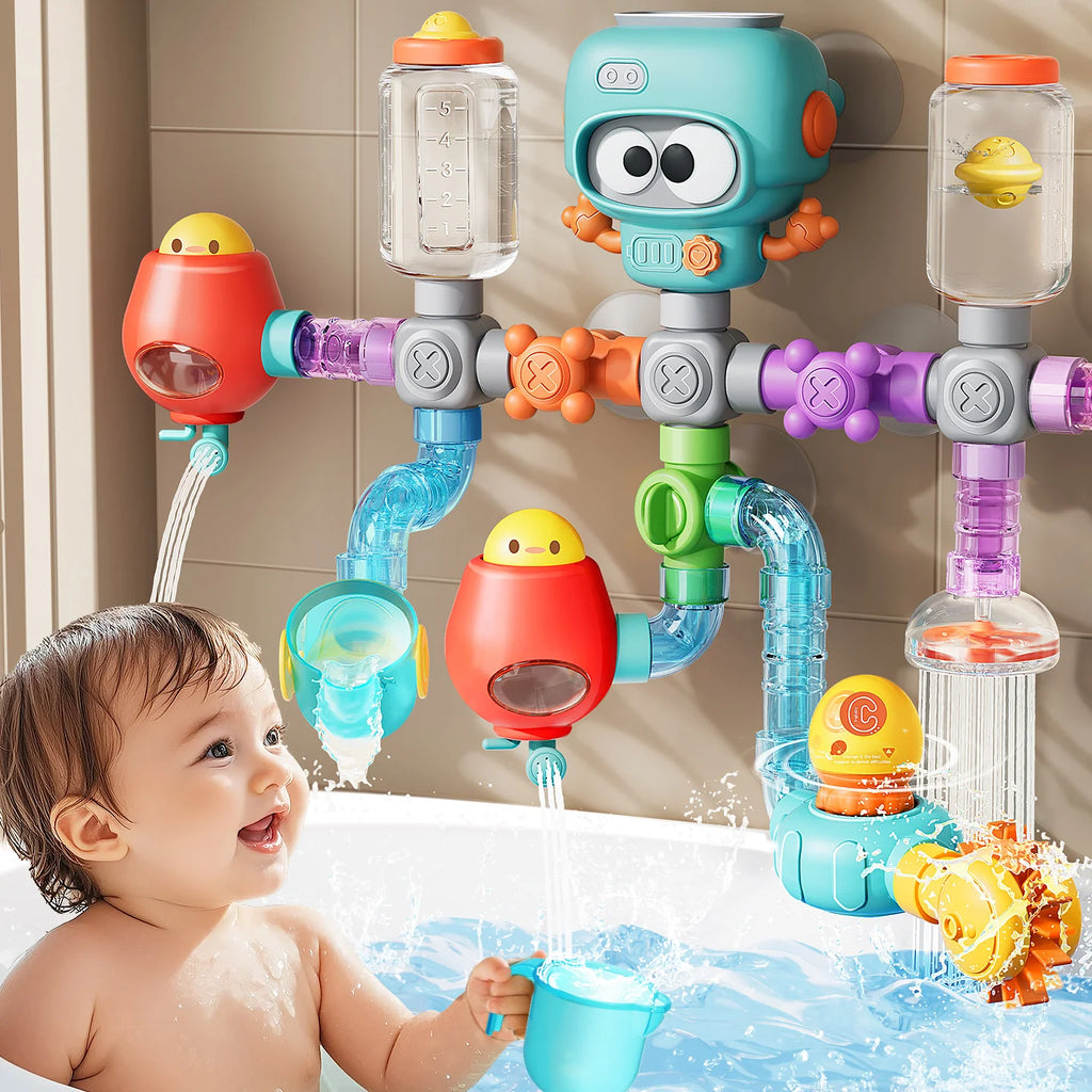 Baby-Badespielzeug mit starken Saugnäpfen, Röhren, Spinner, Spritzen, Wasserspielset, Kleinkinder, Kinder, Duschbecken für 3-jährige Kinder, Geschenke