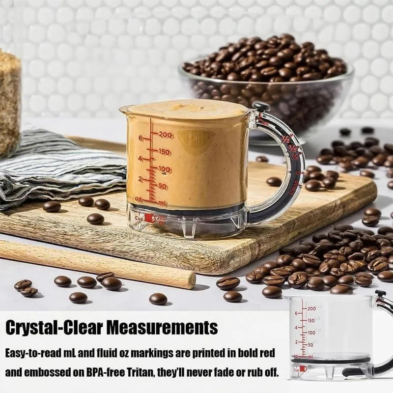 4-IN-1-Messbecher, verstellbarer multifunktionaler Messbecher mit Schaber-Stil, Dichtungsbasis, Küchenwürfelbecher, Werkzeuge zum Kochen