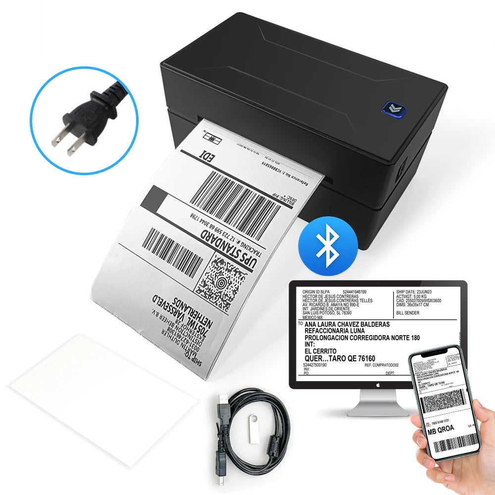 Bluetooth-HD-Drucker D100, Schwarz, tragbarer Thermo-Etikettendrucker für kleine Versandetiketten, kompatibel mit iPhone, Android, Mac, Windows