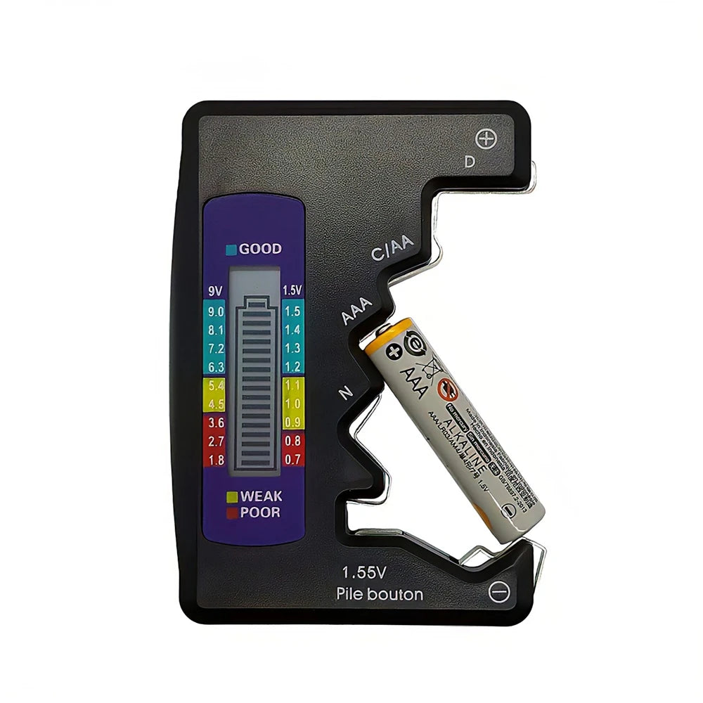 Digitaler Batterietester mit LCD-Display – für AA, AAA, C, D, 9V & Knopfzellen