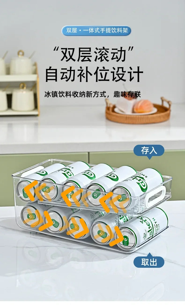 Stapelbarer Kühlschrank-Organizer, Behälter, Pop-Soda-Dosenspender, Getränkehalter für Kühlschrank, durchsichtiges Kunststoff-Aufbewahrungsregal für Lebensmittel in Dosen