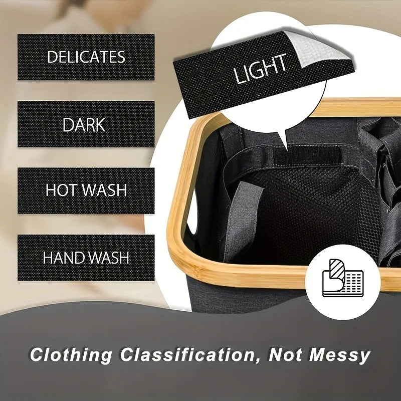 160 l extra großer Wäschekorb mit Deckel, 3 Gitter, Innentaschen, Wäschekorb, Griffe, Klassifizierungsetiketten, faltbarer Wäschekorb