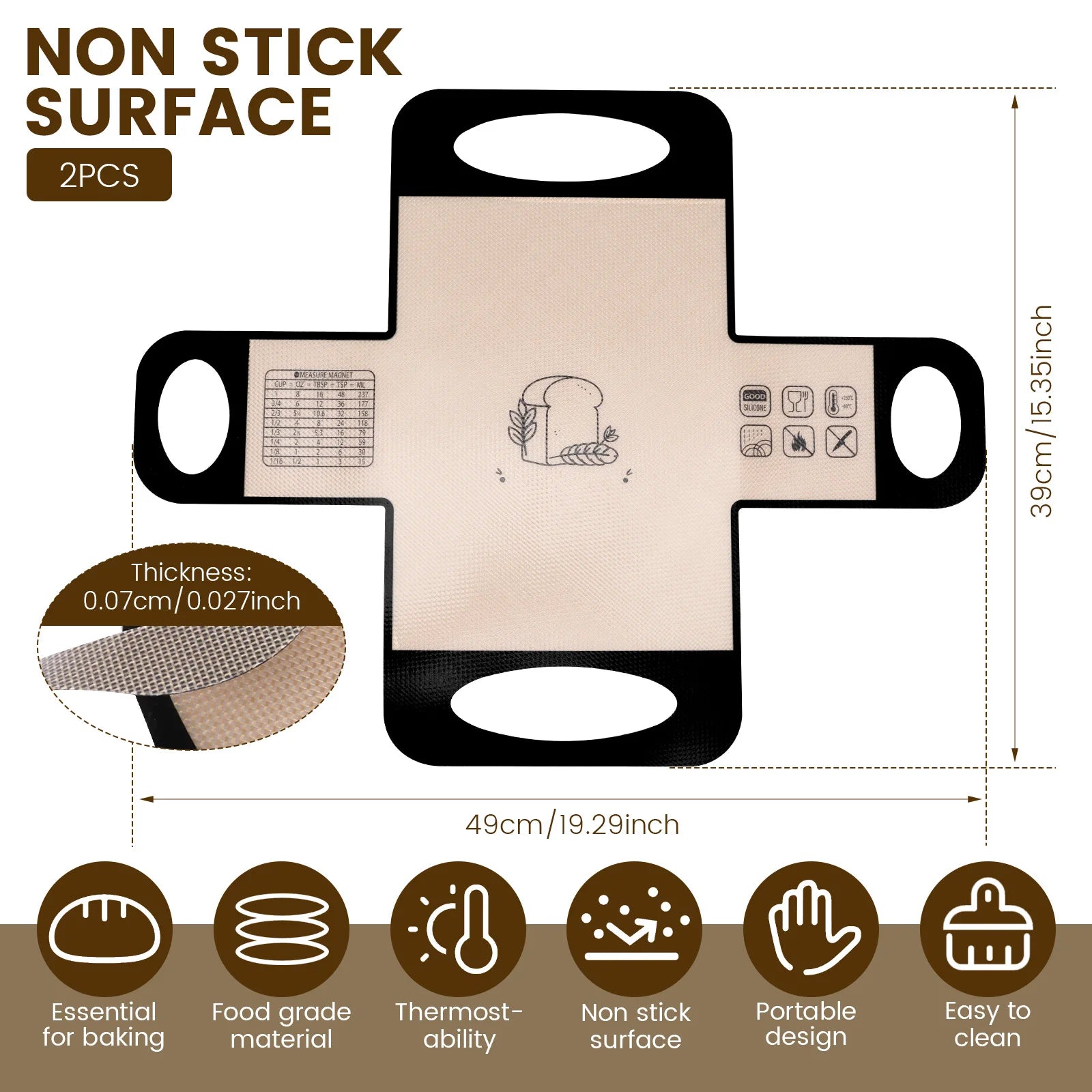 2Pcs Silikon Brot Laib Pan Liner Wiederverwendbare Brot Matte Hitzebeständige Brot Backen Matte mit Griff für Backen Küche Zubehör