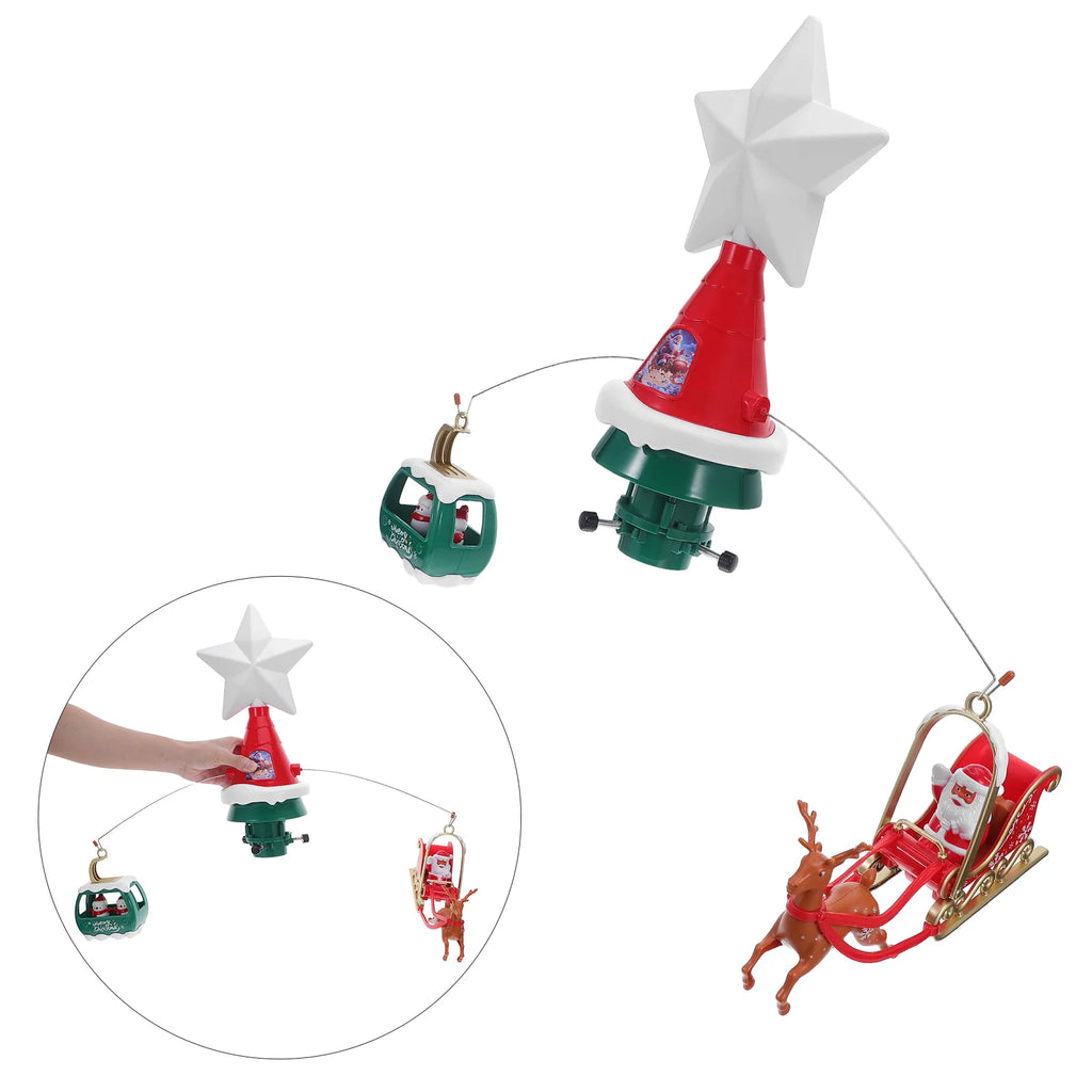 Rotierender Weihnachtsbaumspitze, musikalischer, leuchtender Weihnachtsbaumstern mit Weihnachtsmann-Rentierschlitten und beleuchtetem Sternenoberteil für Schneemänner