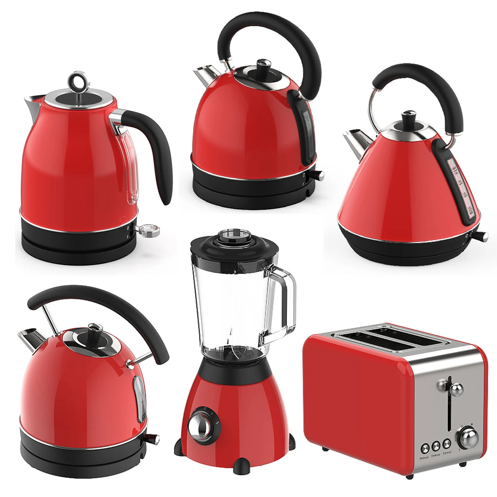 Retro-Frühstücksset, Geräte, 4-Scheiben-Toaster, elektrischer Wasserkocher und Toaster-Set, Saftmixer