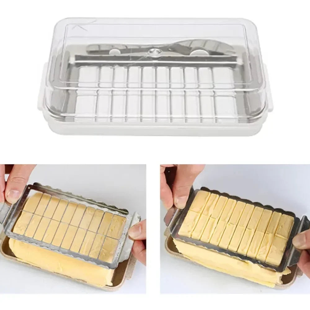 Butter-Aufbewahrungsbox, 2-in-1-Butterschale mit transparentem Deckel und Cutter, Butterschneider, Schneidebox, luftdichte, rechteckige Butteraufbewahrung