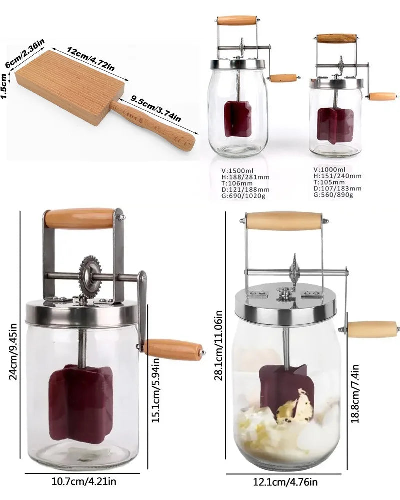 1000L/1500L Manueller Butterchurner, Paddel aus Buchenholz, Sahnemixer, Einmachglas, manuell für handwerkliche Butter, kultivierte Butter