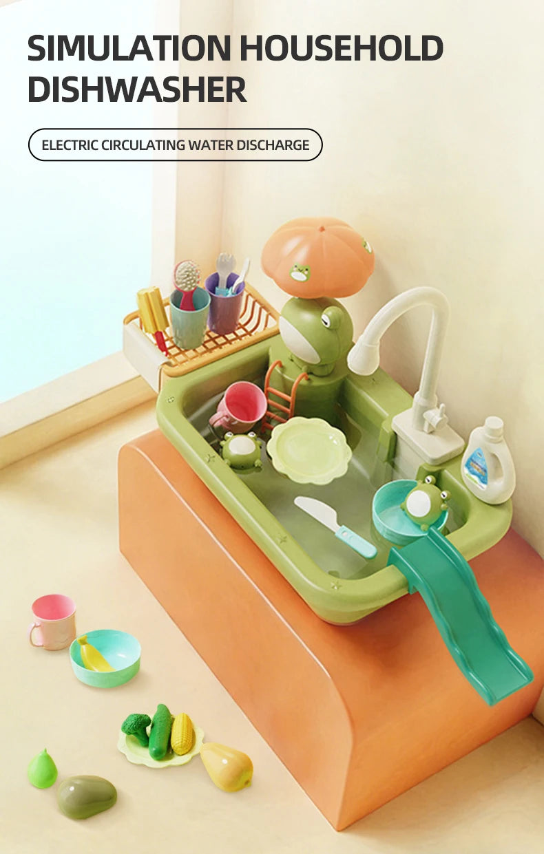 CONUSEA Kinder-Küchen-Spielset – Spülbecken mit elektrischem Wasserhahn, Zubehör, CE, ab 3 J.