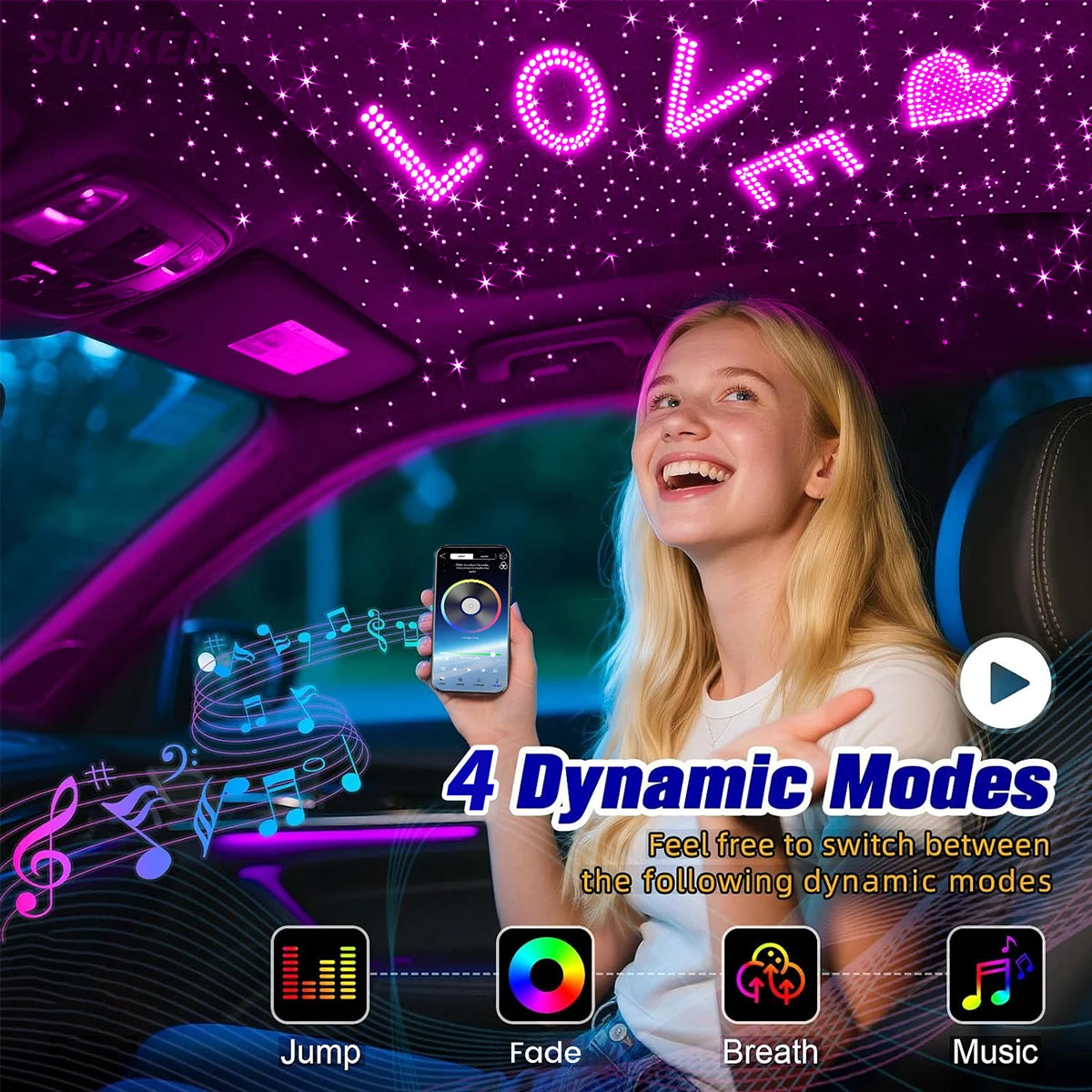 VASTFIRE Starlight Auto-Ambientebeleuchtung – Glasfaser-Fußmatten, RGB-Lichtleiste & Faserlampen | App & Fernbedienung | CE & RoHS