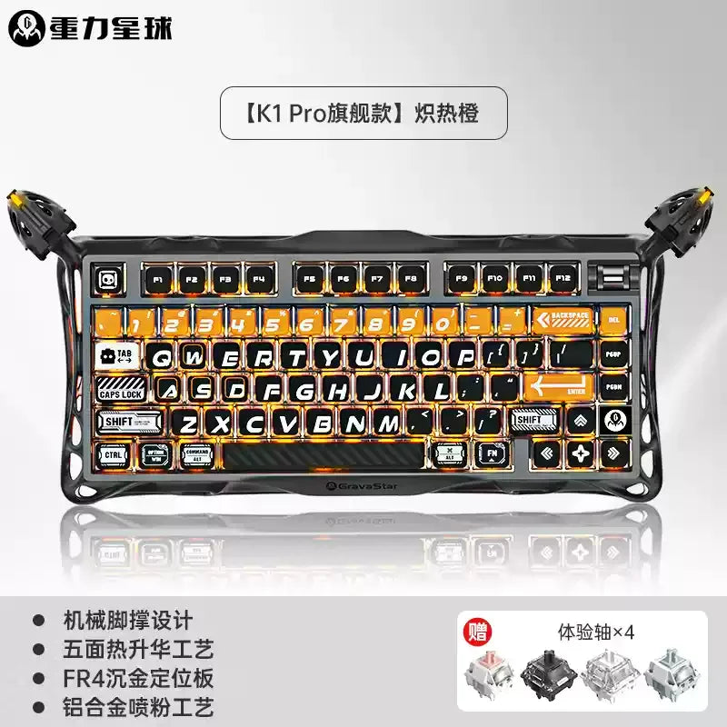 GravaStar K1 Bluetooth Drahtlose mechanische Tastatur aus Aluminiumlegierung Tri-Mode RGB Light E-Sport-Gaming-Tastatur PC-Zubehör