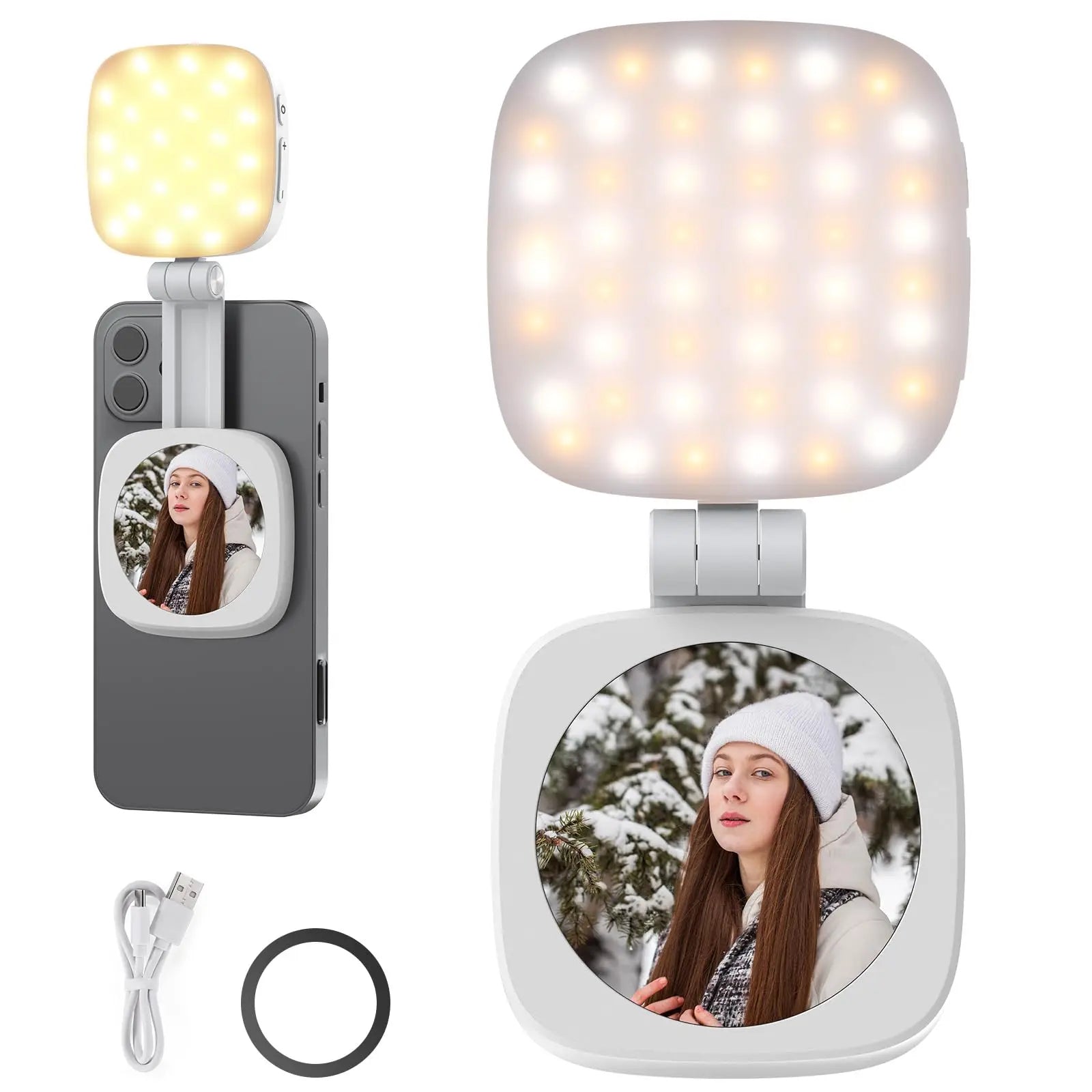 NEEWER BASICS Lumière Selfie Magnétique pour MagSafe iPhone, CRI95 700lx/0.3 Anneau d'Éclairage LED Pliable pour Téléphone avec Miroir pour Maquillage