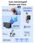 ORICO Tragbare SSD mit 2-in-1-USB-C-Kabel, externen Solid-State-Laufwerke, bis zu 460 MB/s für iPhone 14 13 11 12 X IPad PC