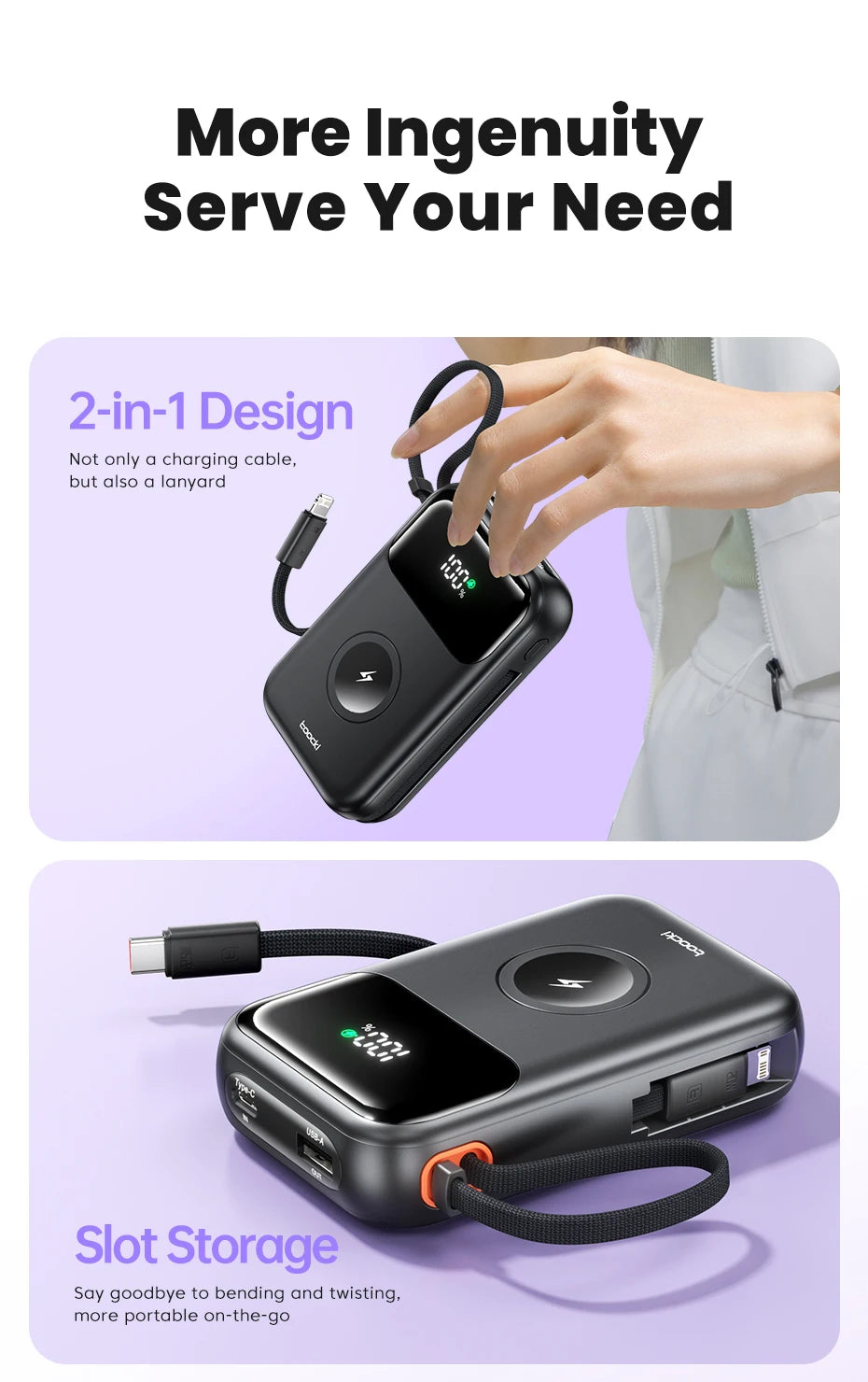 Toocki PowerBank 10000 mAh Tragbare PD 22,5 W Schnelllade-Powerbank für iPhone 16 15 14 13 12 Apple Watch Mobile Externer Akku