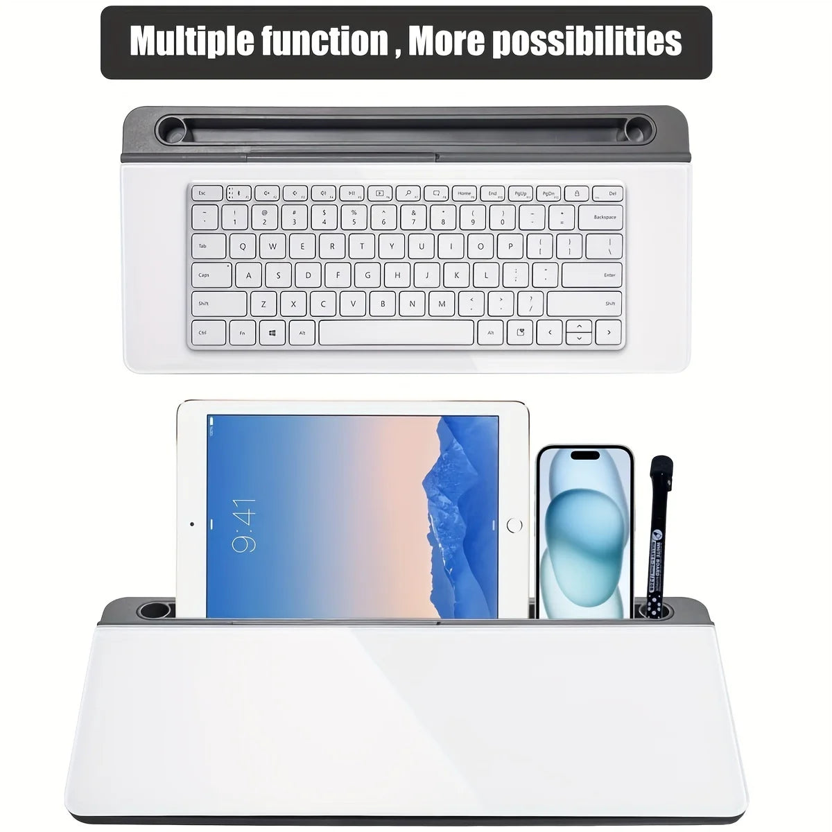 2-in-1 Schreibtisch-Whiteboard-Organizer – Whiteboard + 4 Fächer, Handy-Slot, Stiftehalter | BPA-frei | Büro & Homeoffice | 4 Farben