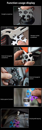 Multifunktionaler Schneeflockenschlüssel, Werkzeugstahl, achteckiger Sechskant, tragbar, 18-in-1-Mini-Universalschlüssel