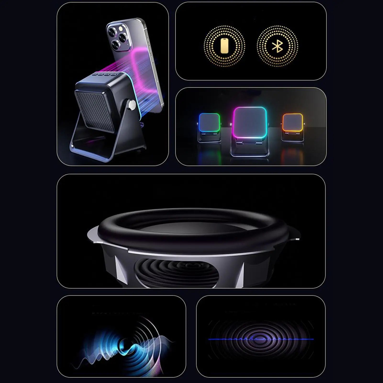 5-in-1 Smartphone-Halter mit Bluetooth-Lautsprecher & kabellosem Laden