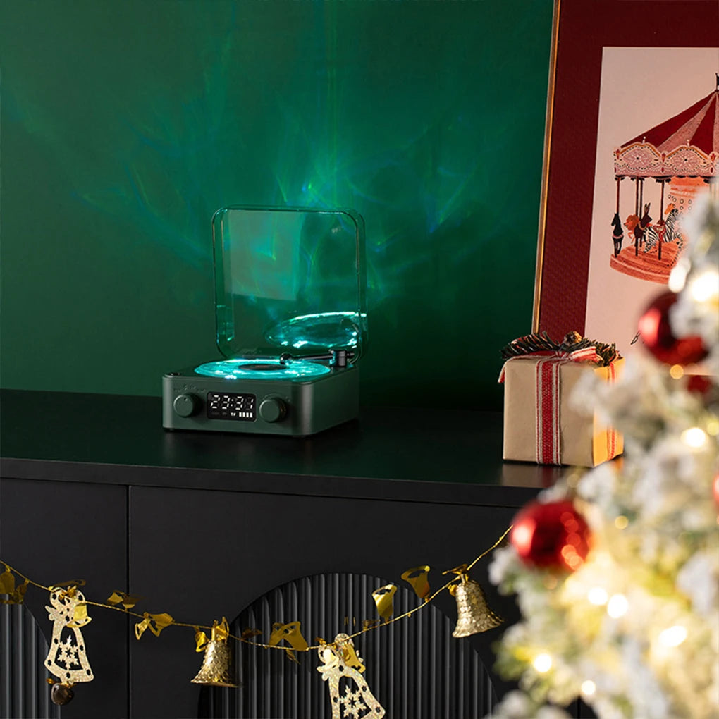 Retro Plattenspieler Lautsprecher mit weißem Rauschen, kabelloser Bluetooth-Schallplattenspieler, Stereo-Sound, RGB-Projektion, Lampeneffekt