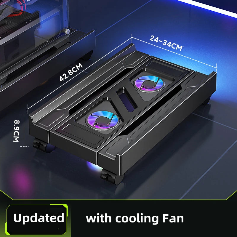 Mobiler PC-Turmständer, verstellbarer Computer-CPU-Halter, Teleskop-Desktop-Ständer, CPU-Wagen mit RGB-Lüfter, Wärmeableitung