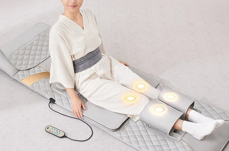 Ganzkörper-Massagematte mit Airbags, Dehnungsheizung, 3D-Entspannung der Lendenwirbelsäule, Rückenmassagegerät, PU-Leder, tragbar und tragbar