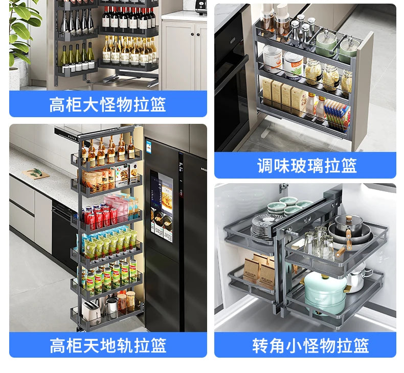 Eckkorb, Küchenschrank, komplett ausziehbar, Aufbewahrungsregal mit zwei Schubladen, Eckkorb