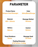 20 Massageköpfe Orange Kopfhaut Kopfmassagegerät Rotlicht Vibrator Octopus Scratcher zur Entspannung Stress Migräne