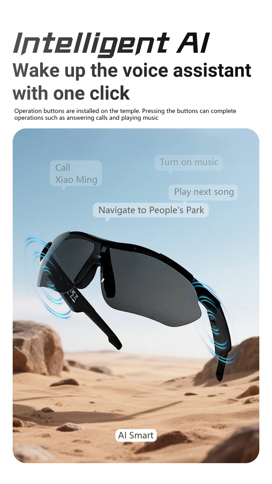 Intelligente Bluetooth-Brille zum Musikhören, Telefonanrufe, Radfahren, Sport, Kopfhörer, UV-Schutz, Intelligenz, Sonnenbrille für Männer und Frauen