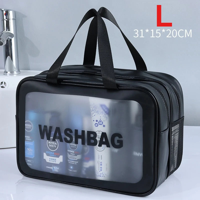 Transparente Kulturtasche mit Nass-Trocken-Trennung, M/L