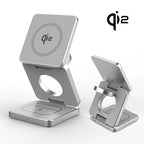 Qi2/Qi1 3 in 1 15 W magnetisches kabelloses Ladegerät für iPhone 17 16 15 Schnellladung, zusammenklappbar, für Apple Watch Airpods kabelloses Ladegerät