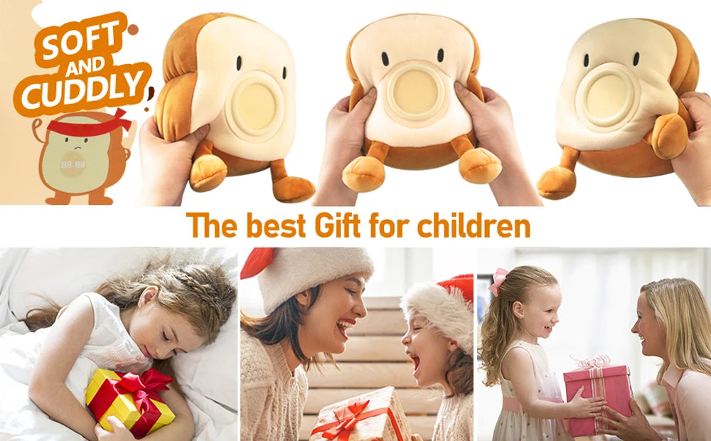 D2 Toast Plüsch Wecker Lampe wiederauf ladbare dimmbare Nachttisch Schlafzimmer Uhr mit Dual Snooze Alarm Kinder niedlichen Dekor Nachtlicht