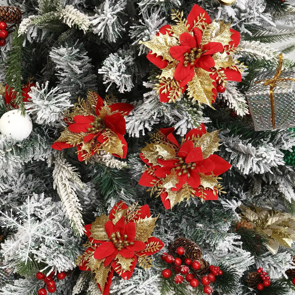 Weihnachts-Glitzerblumen, künstliche Blumen, Weihnachtsbaumschmuck für Zuhause, 2025, Baum-Anhänger, Ornamente, Navidad, Neujahr 2026, Geschenk